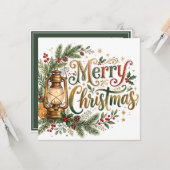 手描きフォントのクリスマス 赤いトラックの写真 カード (正面/裏面インサイチュ)