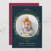 手描きフォークワイルドフラワーリースクリスマスフォト シーズンカード (正面/裏面)