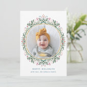 手描きフォークワイルドフラワーリースクリスマスフォト シーズンカード (スタンド正面)