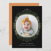 手描きフォークワイルドフラワーリースホリデーフォト シーズンカード (正面/裏面)