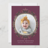 手描きフォークワイルドフラワーリースホリデーフォト シーズンカード (正面)