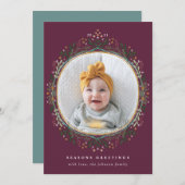 手描きフォークワイルドフラワーリースホリデーフォト シーズンカード (正面/裏面)