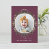 手描きフォークワイルドフラワーリースホリデーフォト シーズンカード (スタンド正面)