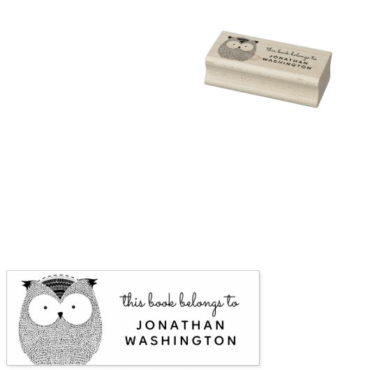 手描きフクロウこの本は名前をカスタムする ラバースタンプ (押印)