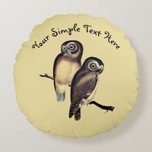 手描きフクロウのイラストがプリントされた丸型クッション ラウンドクッション (正面)