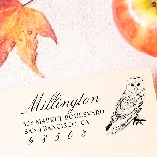 手描きフクロウファミリー名スクリプト差出人住所 ラバースタンプ