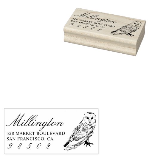 手描きフクロウファミリー名スクリプト差出人住所 ラバースタンプ (押印)