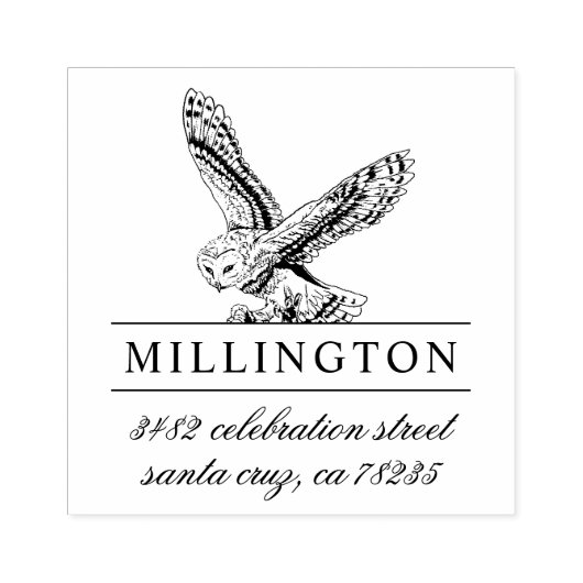 手描きフクロウ |家族の名前と差出人住所 ラバースタンプ (インプリント)