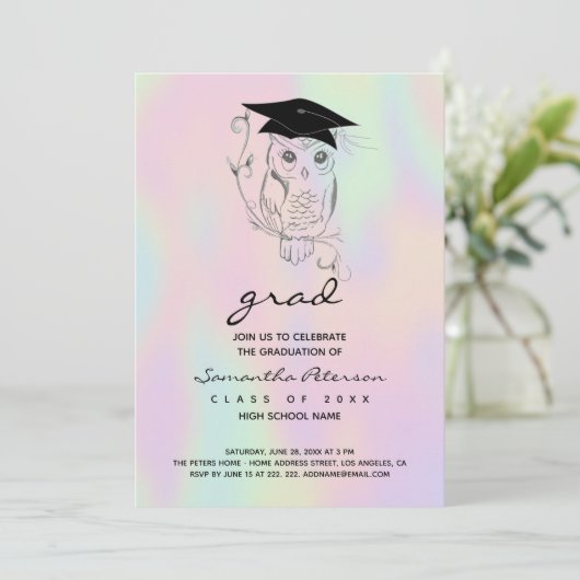 手描きフクロウ 招待状 (スタンド正面)