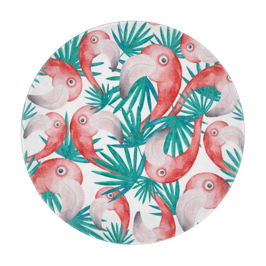 手描きフラミンゴ：水色のシームレスなパターン。 カッティングボード (正面)