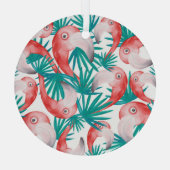 手描きフラミンゴ:水色のシームレスなパターン。 ガラスオーナメント (裏面)