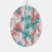 手描きフラミンゴ:水色のシームレスなパターン。 ガラスオーナメント (正面右)