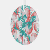 手描きフラミンゴ:水色のシームレスなパターン。 ガラスオーナメント (正面左)