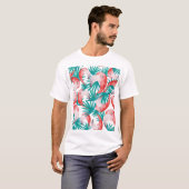 手描きフラミンゴ：水色のシームレスなパターン。 Tシャツ (正面フル)