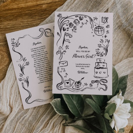 手描きフラワーガール提案カード 招待状