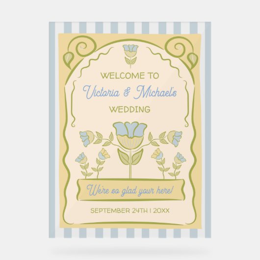 手描きフラワーシードパケットデザインウェルカムサイン アクリルサイン (正面)