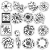 手描きフラワーシール |白黒 シール (正面)