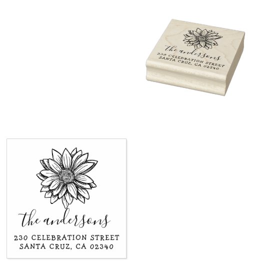 手描きフラワースクリプトの名前と差出人住所 ラバースタンプ (押印)