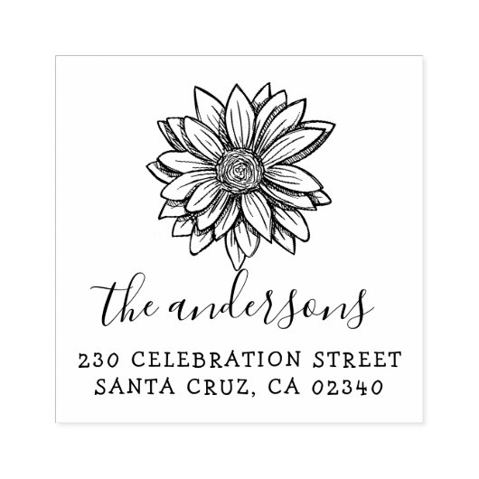 手描きフラワースクリプトの名前と差出人住所 ラバースタンプ (インプリント)