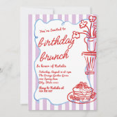 手描きフラワーパンケーキおもしろい誕生日ブランチ 招待状 (正面)