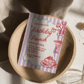 手描きフラワーパンケーキおもしろい誕生日ブランチ 招待状