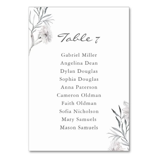 手描きフラワー結婚の座席独身のプラン テーブルナンバー (正面)