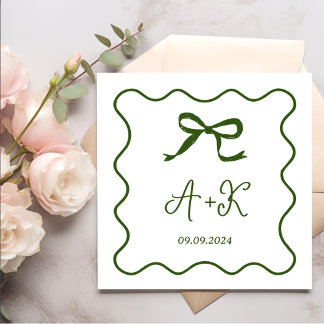 手描きフランスのグリーン結婚モノグラム スタンダードカクテルナプキン