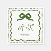 手描きフランスのグリーン結婚モノグラム スタンダードカクテルナプキン (正面)