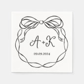 手描きフランスのブラック結婚ズモノグラム スタンダードカクテルナプキン (正面)