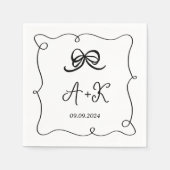 手描きフランスのブラック結婚ズモノグラム スタンダードカクテルナプキン (正面)