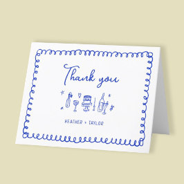 手描きフランスの青おもしろいお洒落結婚の サンキューカード