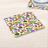 手描きフルーツメドレー模様 スクエアペーパーコースター (アングル)