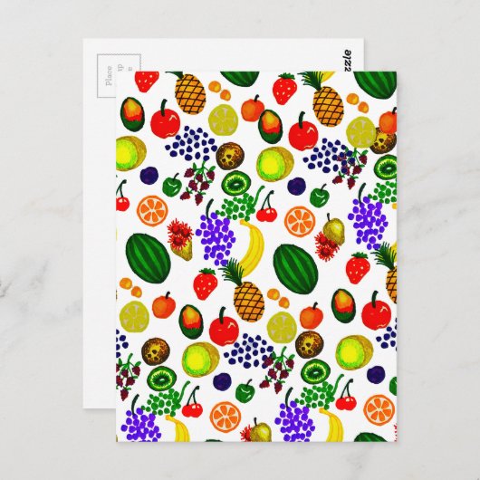 手描きフルーツメドレー模様 ポストカード (正面/裏面)