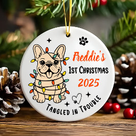 手描きフレンチブルドッグの陶器クリスマス セラミックオーナメント