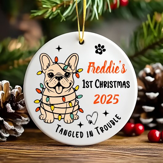 手描きフレンチブルドッグの陶器クリスマス セラミックオーナメント