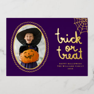 手描きフレームのハロウィン写真カード - トリックオアトリート 箔シーズンカード
