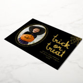 手描きフレームのハロウィーンカード お菓子をくれなきゃイタズラしちゃうよ！ 箔シーズンカード (回転した状態)