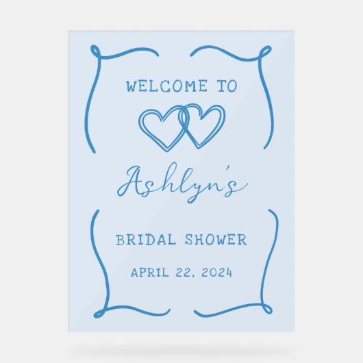 手描きフレームブルーブライダルシャワーアクリル記号 アクリルサイン (正面)