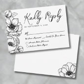 手描きフローラお洒落ボ結婚タン 出欠カード