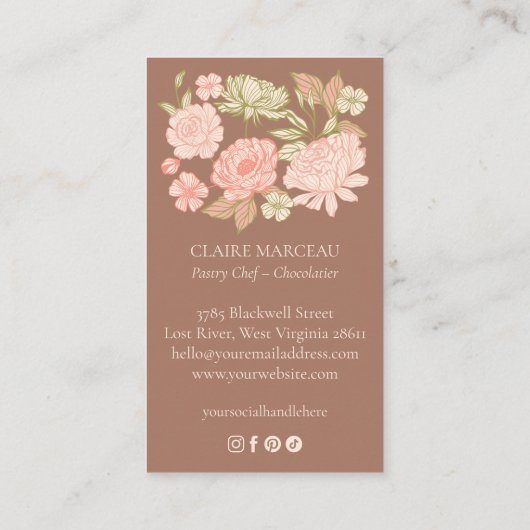 手描きフローラと葉エレガント線画スタイル 名刺 (裏面)