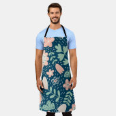 手描きフローラのステッチ生地。船員模様 エプロン (着用した状態)