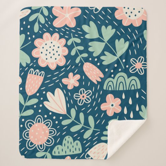 手描きフローラのステッチ生地。船員模様  シェルパブランケット (正面)