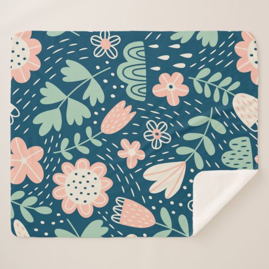 手描きフローラのステッチ生地。船員模様  シェルパブランケット (正面(横))