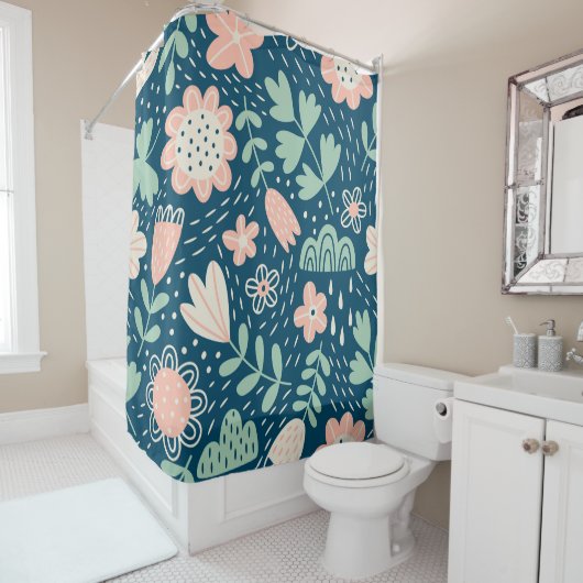 手描きフローラのステッチ生地。船員模様  シャワーカーテン (インサイチュ)