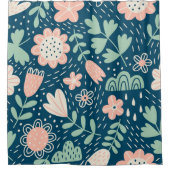 手描きフローラのステッチ生地。船員模様  シャワーカーテン (正面)