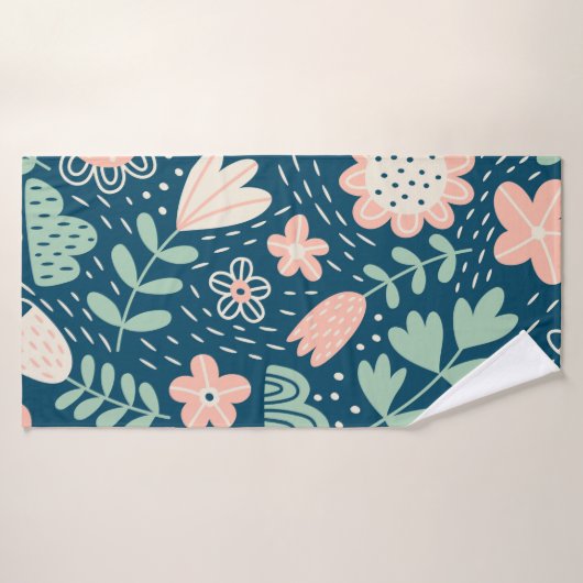 手描きフローラのステッチ生地。船員模様  バスタオル (バスタオル)