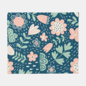 手描きフローラのステッチ生地。船員模様  フリースブランケット (正面(横))