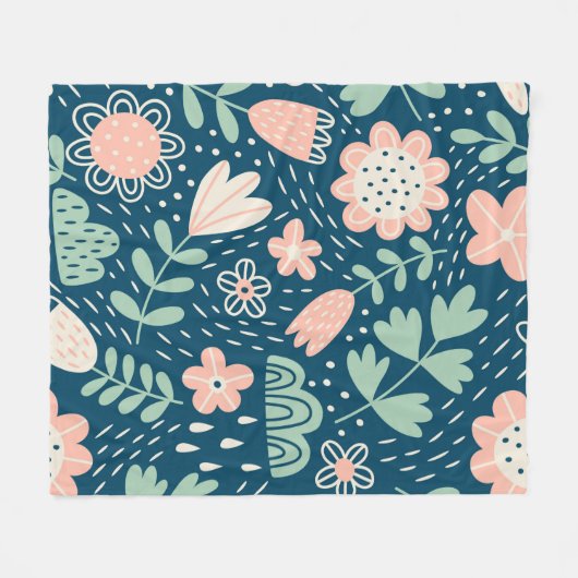 手描きフローラのステッチ生地。船員模様 フリースブランケット (正面(横))