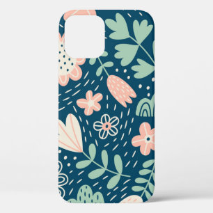 手描きフローラのステッチ生地。船員模様  iPhone 12ケース
