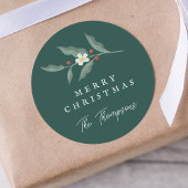 手描きフローラグリーンクリスマスギフトラベル ラウンドシール